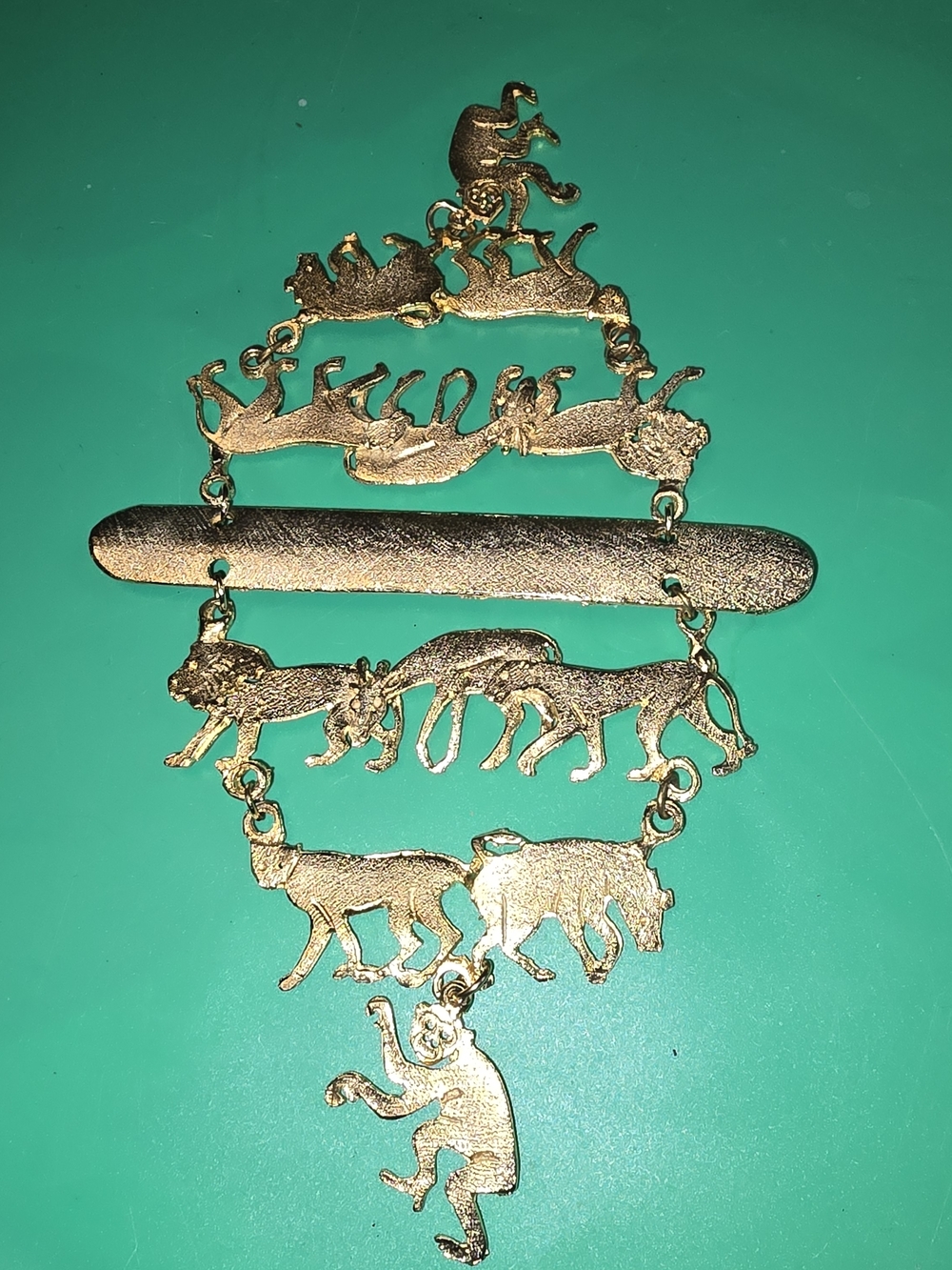 Vintage Gold Jungle Animal-Link Layered Brooch -  Jewelry Brooches